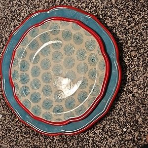 Pioneer women Belsy teal. Dinner and salad plates. Teal, red, and white